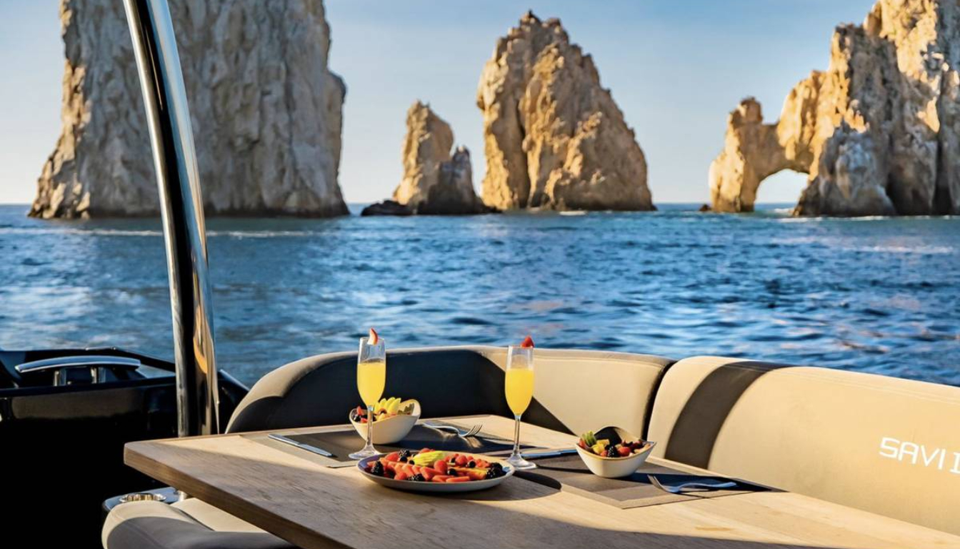 Luxury yacht cruising past El Arco at Land's End, Cabo San Lucas